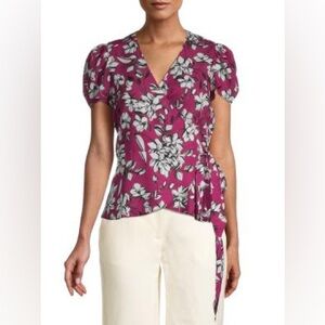 Parker- Fuchsia/Berry Floral Wrap Blouse